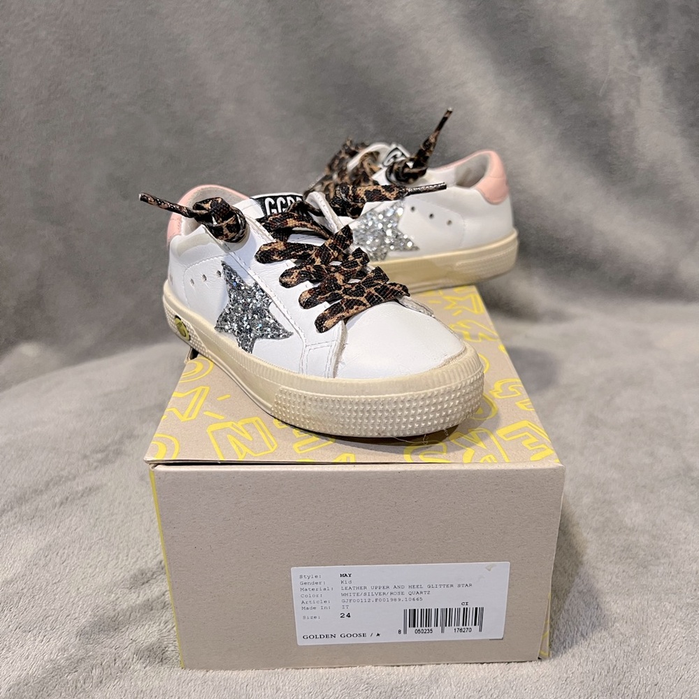 Golden Goose Little Kids White & Silver Glitter May Sneakers